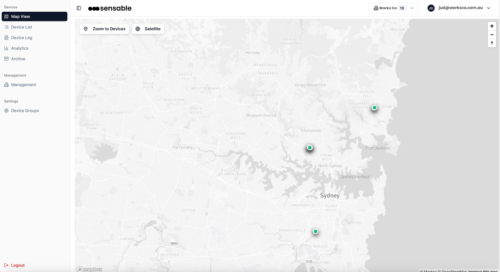 Sensable platform dashboard map view